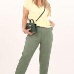 A'la lniane spodnie z wysokim stanem zielone