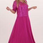 Beżowa cekinowa sukienka plus size