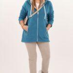 Polar damski morski rozpinany – bluza plus size z kapturem