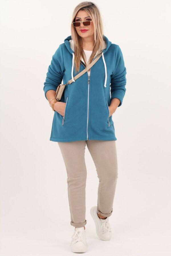 Polar damski morski rozpinany – bluza plus size z kapturem