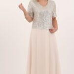 Beżowa cekinowa sukienka plus size