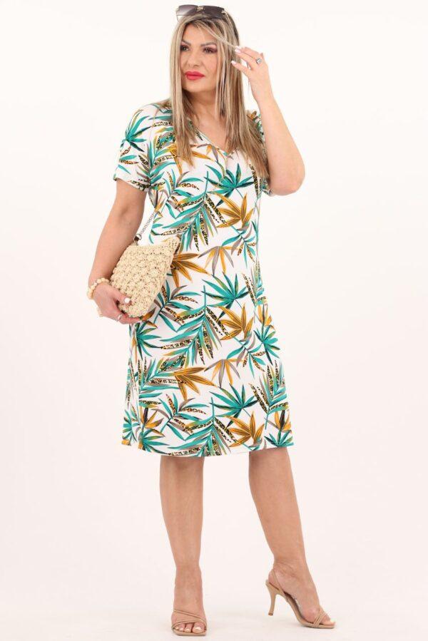 Biała sukienka damska w liście