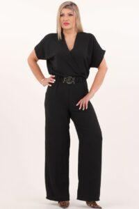 Czarny kombinezon damski z szerokimi nogawkami