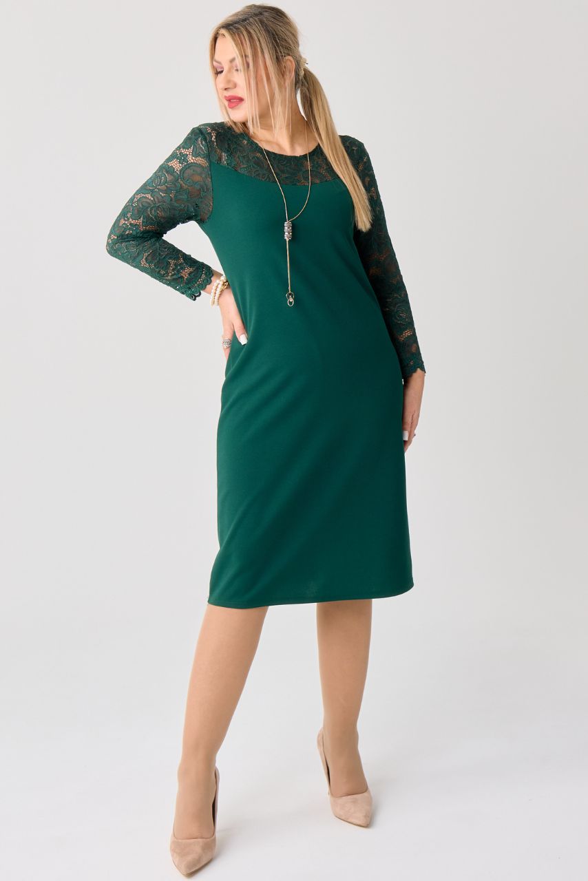Elegancka sukienka z koronką butelkowa zieleń