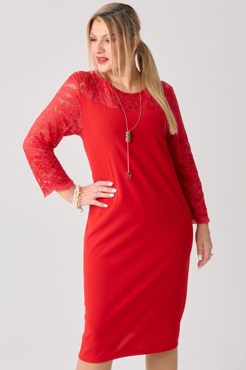 Elegancka sukienka z koronką czerwona