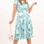 Rozkloszowana sukienka z paskiem miętowo-biała