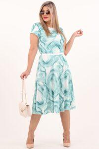 Rozkloszowana sukienka z paskiem miętowo-biała