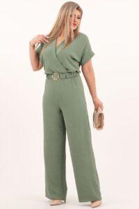Zielony kombinezon damski z szerokimi nogawkami
