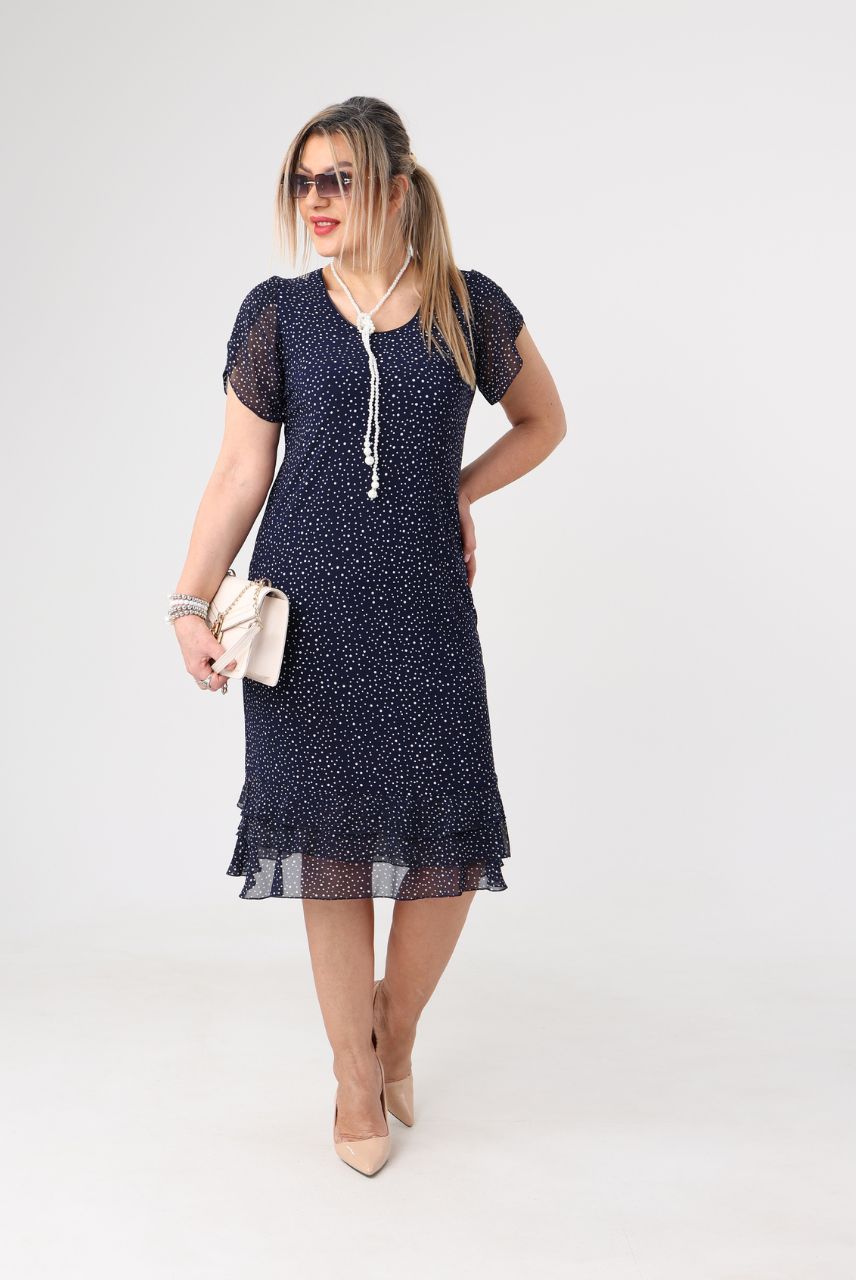Letnia zwiewna koktajlowa sukienka duże rozmiary w groszki