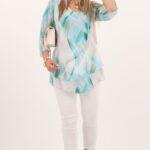 Zwiewna szyfonowa tunika miętowo-biała