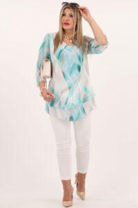 Zwiewna szyfonowa tunika miętowo-biała
