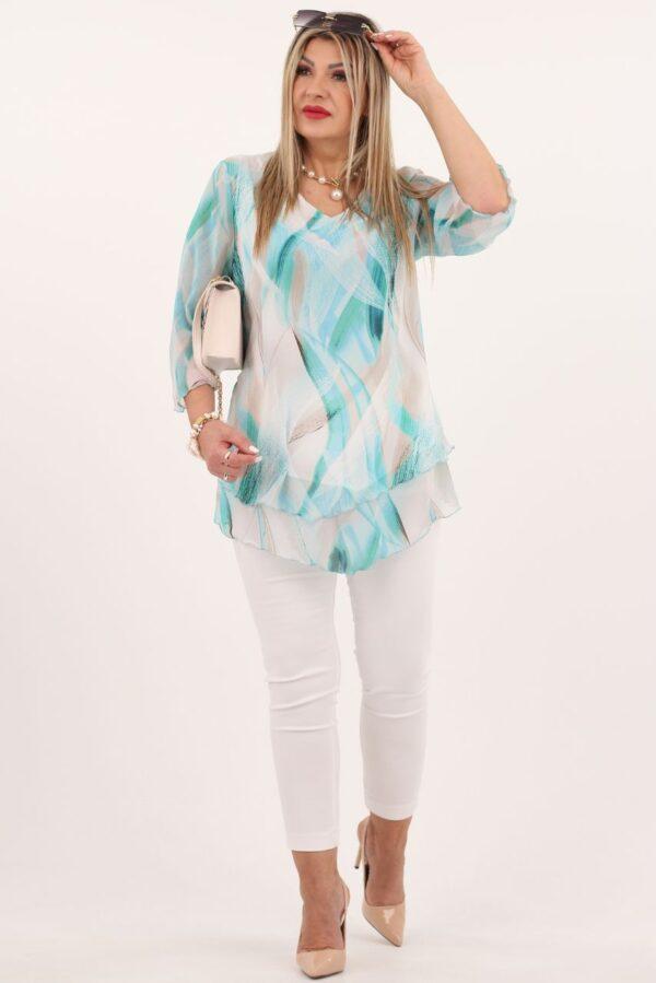 Zwiewna szyfonowa tunika miętowo-biała
