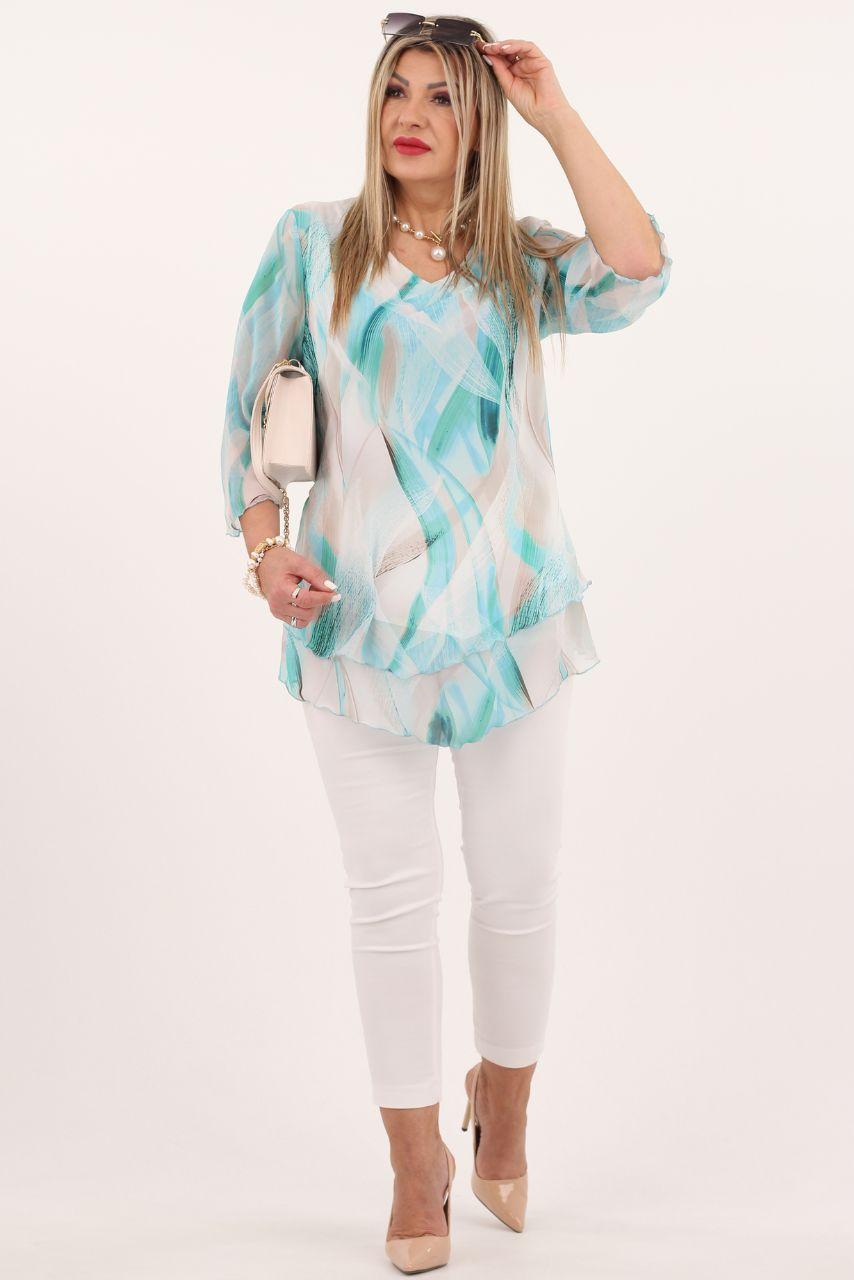 Zwiewna szyfonowa tunika miętowo-biała