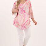 Zwiewna szyfonowa tunika różowo-beżowa