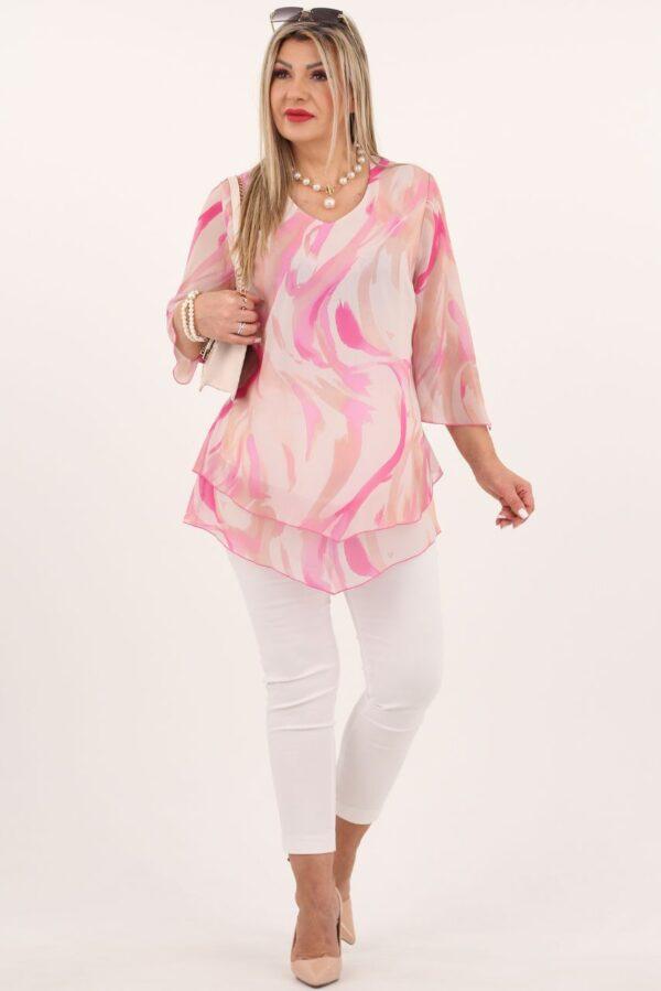 Zwiewna szyfonowa tunika różowo-beżowa