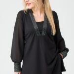 Tunika wizytowa plus size czarna – elegancka tunika damska XXL