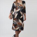 Prosta jesienna sukienka PLUS SIZE w liście 44-54, sukienka dla puszystych, sukienka w dużych rozmiarach