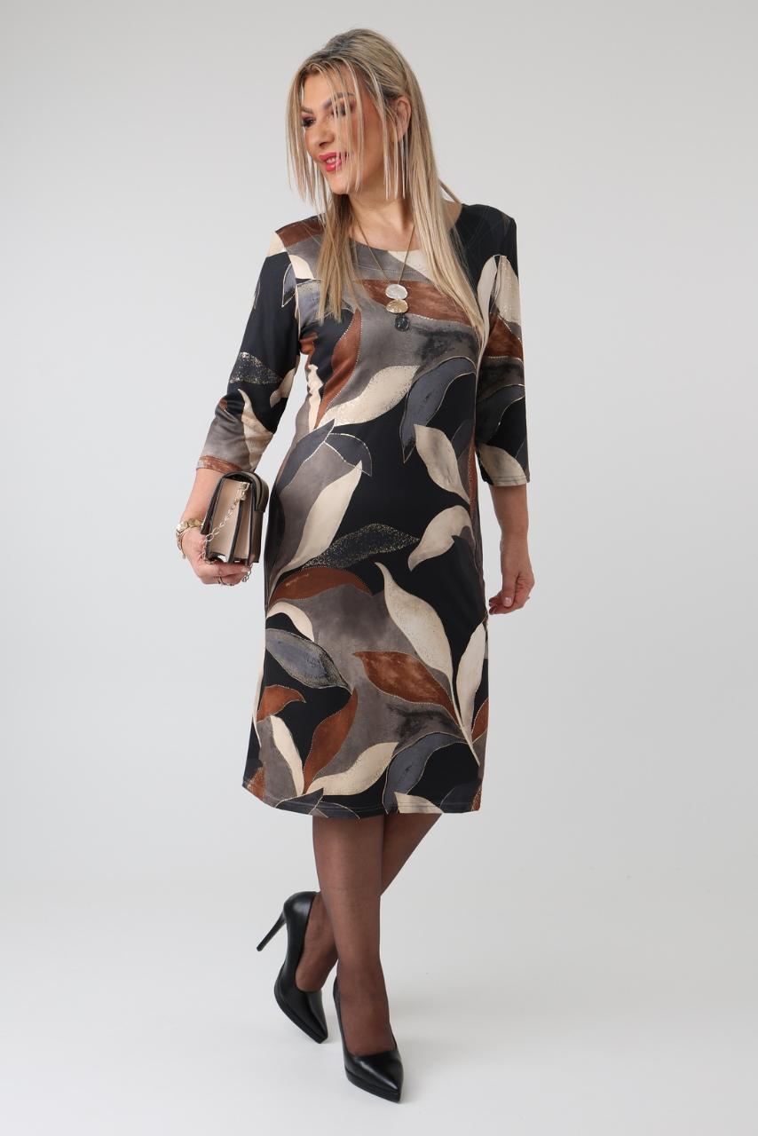 Prosta jesienna sukienka PLUS SIZE w liście 44-54, sukienka dla puszystych, sukienka w dużych rozmiarach
