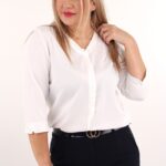 Bluzka z falbanką przy dekolcie biała