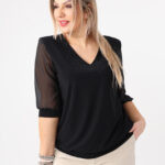 Czarna elegancka bluzka damska plus size z cyrkoniami 42-50