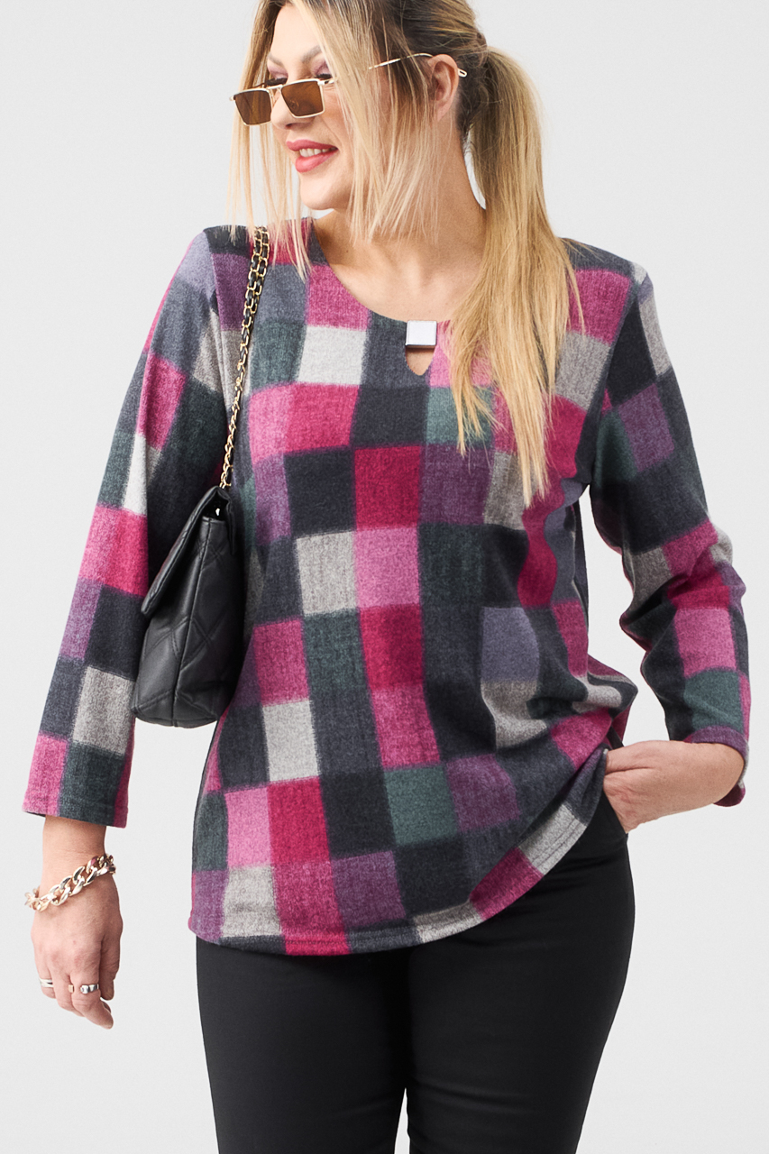 Dzianinowa bluzka sweterkowa plus size różowa 42-50