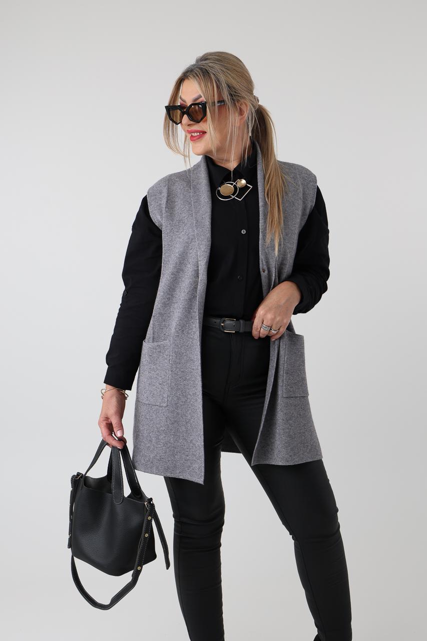 Dzianinowa kamizelka damska PLUS SIZE szara 42-46