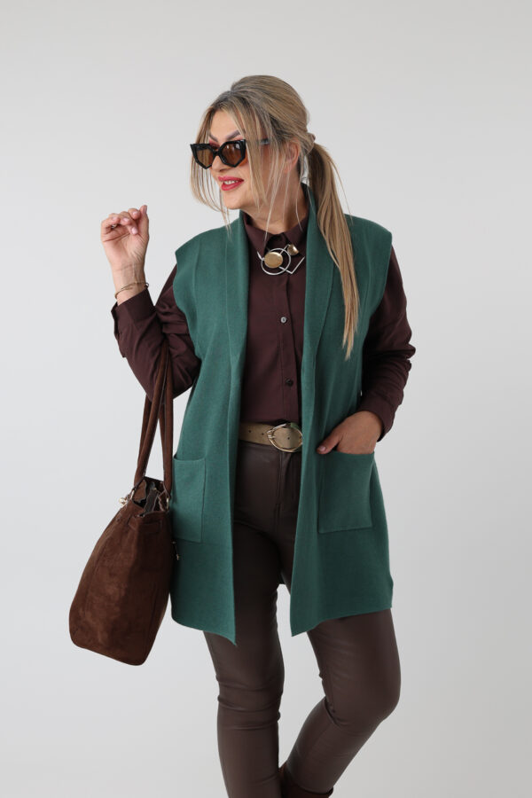 Dzianinowa kamizelka damska PLUS SIZE zielona 42-46