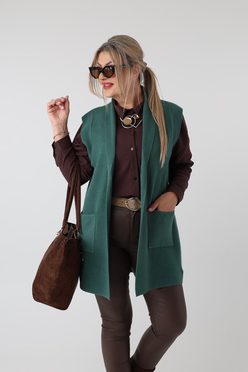 Dzianinowa kamizelka damska PLUS SIZE zielona 42-46