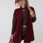 Dzianinowa kamizelka damska PLUS SIZE bordowa 42-46