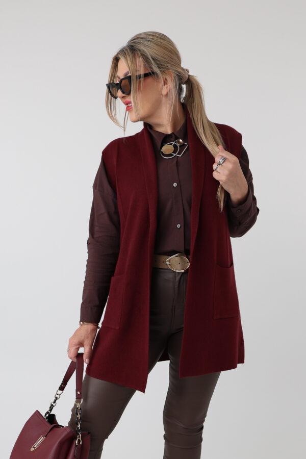 Dzianinowa kamizelka damska PLUS SIZE bordowa 42-46