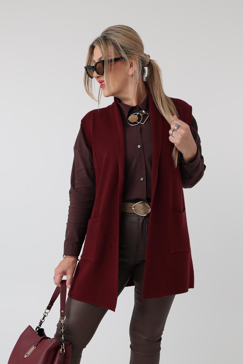 Dzianinowa kamizelka damska PLUS SIZE bordowa 42-46