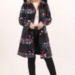 Płaszcz damski z kapturem przejściowy w kropki