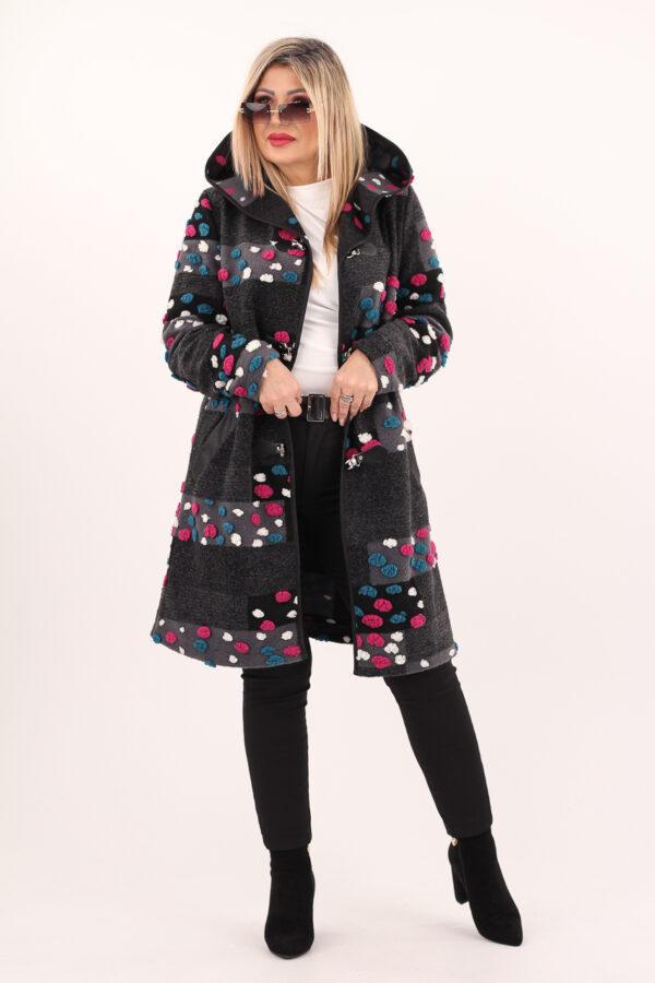 Płaszcz damski z kapturem przejściowy w kropki