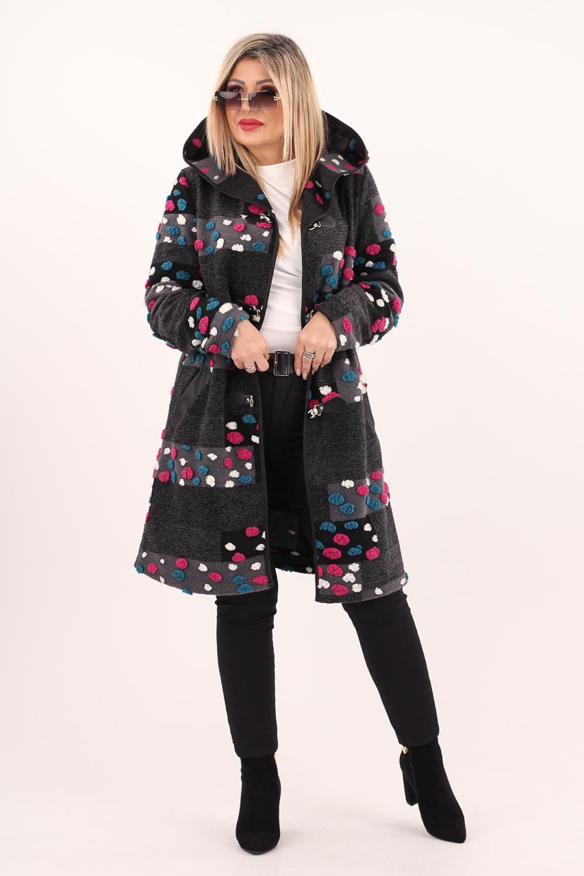 Płaszcz damski z kapturem przejściowy w kropki