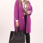 Amarantowy kardigan damski elegancki długi