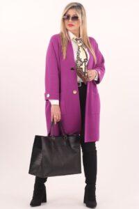 Amarantowy kardigan damski elegancki długi