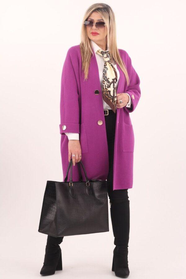 Amarantowy kardigan damski elegancki długi