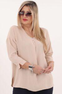 Bluzka damska XXL beżowa – moda dla puszystych pań