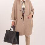 Beżowy kardigan damski elegancki długi