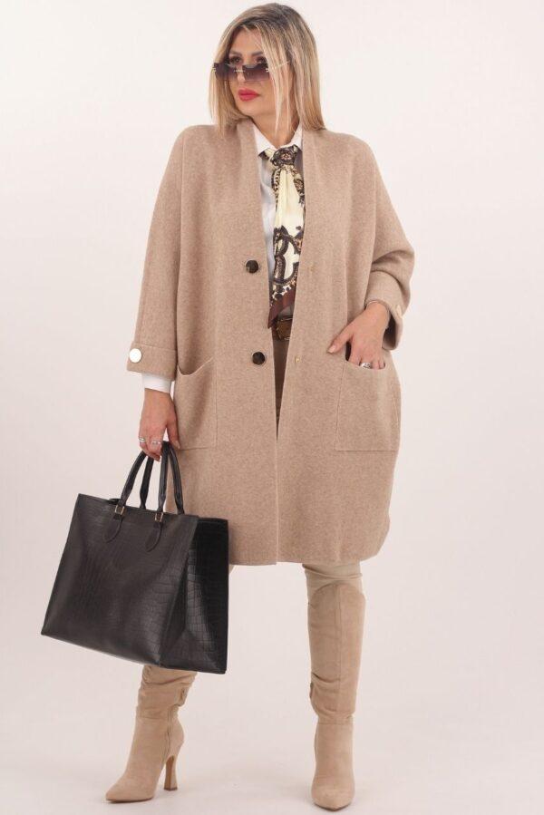 Beżowy kardigan damski elegancki długi