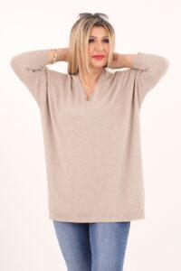 Beżowy sweter w serek damski