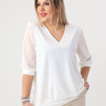 Biała elegancka bluzka damska plus size z cyrkoniami 42-50