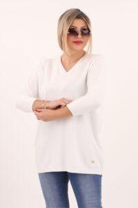 Biały sweter w serek damski