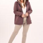 Bluza dla puszystych kobiet plus size rozpinana z kapturem brązowa