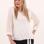 Błyszcząca bluzka z wiązaniem biała