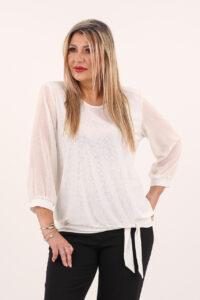 Błyszcząca bluzka z wiązaniem biała