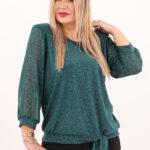 Błyszcząca bluzka z wiązaniem zielona