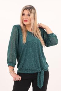 Błyszcząca bluzka z wiązaniem zielona