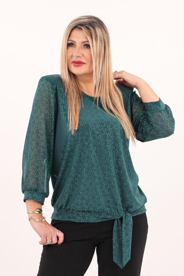 Błyszcząca bluzka z wiązaniem zielona