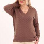 Brązowy sweter damski ażurowy